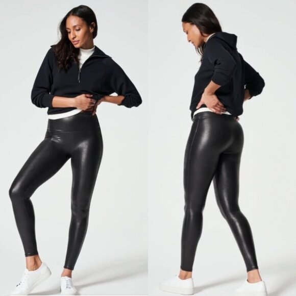 Spanx Womens Small Faux Leather High Rise Shapewear Legging In Black - Picture 1 of 14